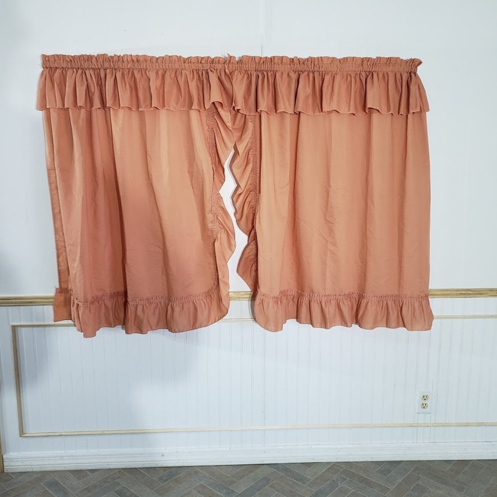 Vtg Sears Priscillas 102" W x 44" L Pumpkin Spice Ruffled Rod Pocket USA 2 Panel